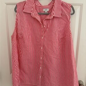 Crown & Ivy Red and White Striped Sleeveless Shirt